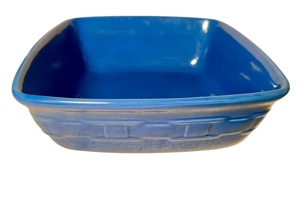 Longaberger Pottery Woven Traditions 8.5”Square Serving Bowl Cornflower Blue